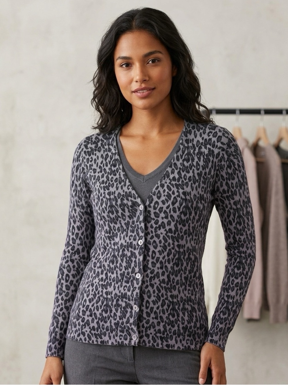 WetSeal- Leopard Print Button-Front Women's Cardigan Sweater